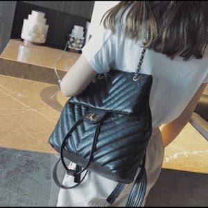 Black and Gold Vegan Leather Chevron Backpack